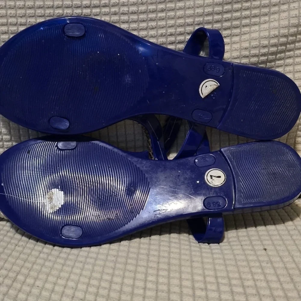 Chic Blue Sandals with Gold Detailing